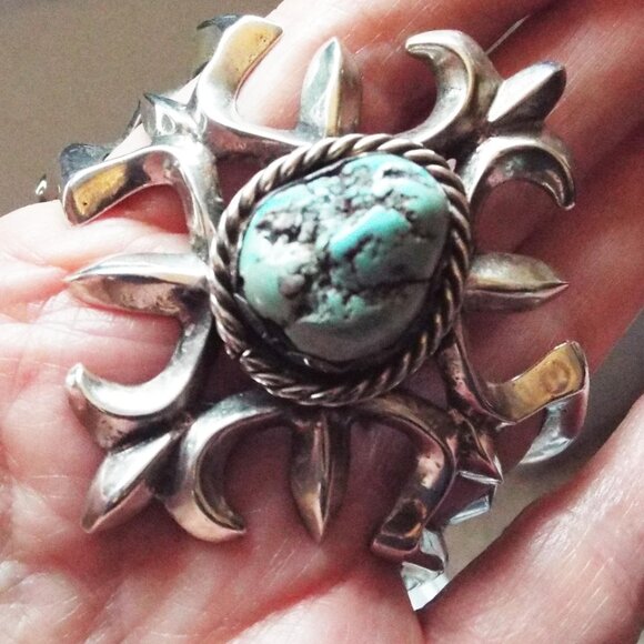 *RARE* NAVAJO EUGENE MITCHELL TURQUOISE 64 GR 999 SILVER SAND CAST BRACELET 4 - Picture 5 of 8